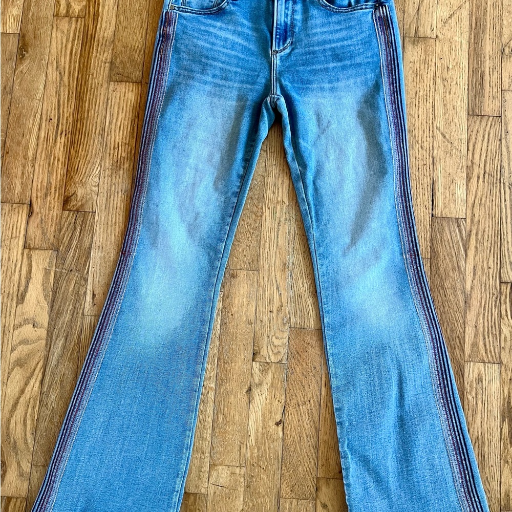 Driftwood Classic Blue Flared Jeans with Embroidery